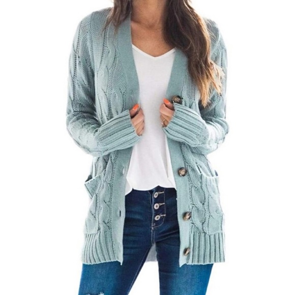 Cable Knit Cardigan Long Sleeve Open Front NEW